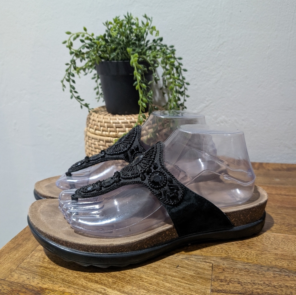 Dansko Pamela Women's  Jeweled Thong Comfort Sandals Black  Leather SZ EU40,US 8